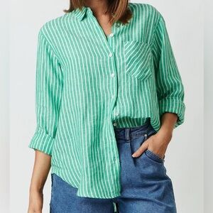 Talbots Green Linen Boyfriend Shirt - Women’s Small - Like New